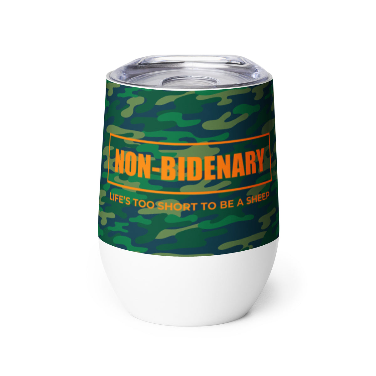 Non-Bidenary Camo Orange Wine tumbler