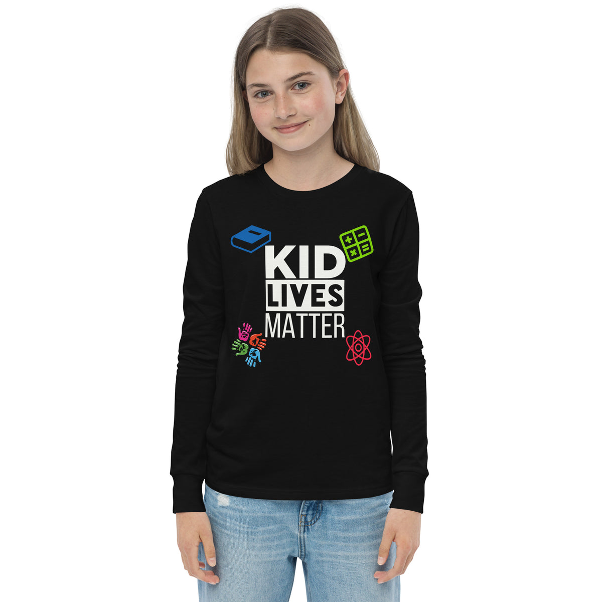 Youth Kid Lives Matter Long Sleeve T-Shirt - Black